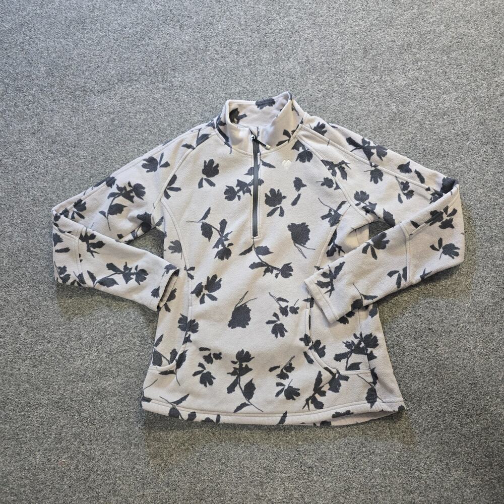 Obermeyer Sweater Womens Size Large Gray Floral Fleece 1/4 Zip Skiing Outdoors